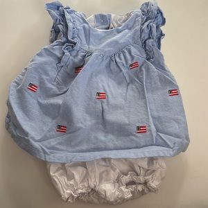 Janie and Jack - Baby Girl's 2-Piece Embroidered Flag Oxford Set 0-3